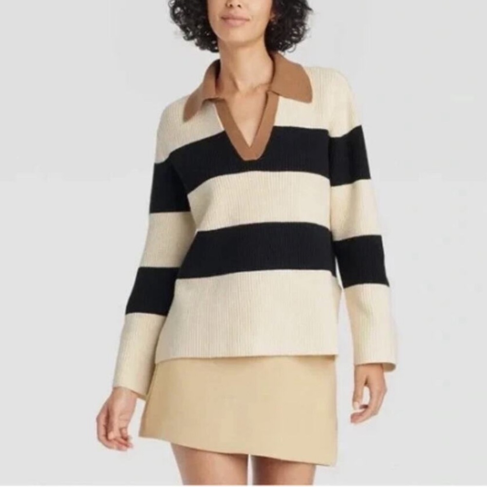a new day Black and Cream V-Neck Sweater